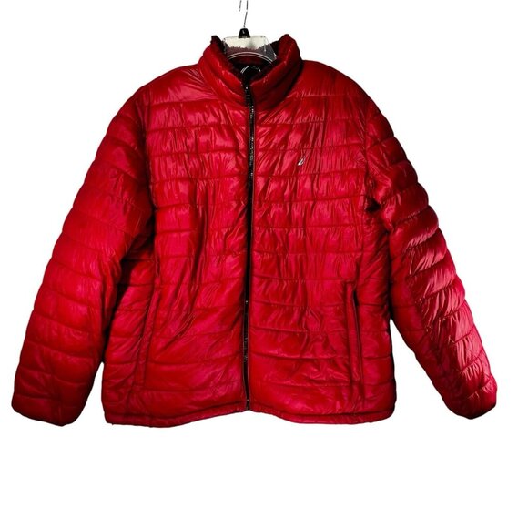 NAUTICA Mens Quilted Puffer Jacket Water Wind Resistant Red Fleece Lined XL Coat - Picture 1 of 14